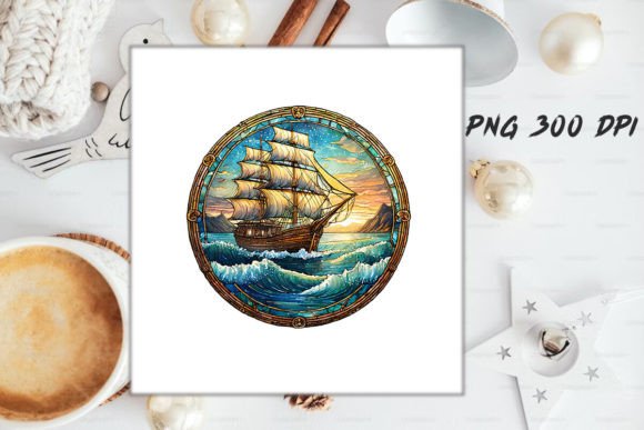 Download Stained Glass Ship Sublimation Art - Sublimation Collection