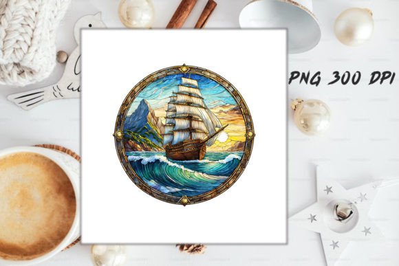 Download Stained Glass Ship Sublimation Art - Sublimation Collection
