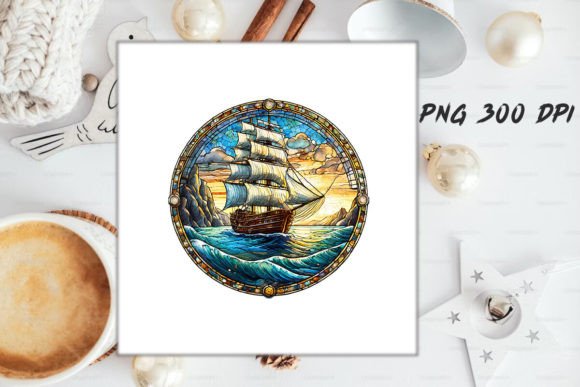 Download Stained Glass Ship Sublimation Art - Sublimation Collection