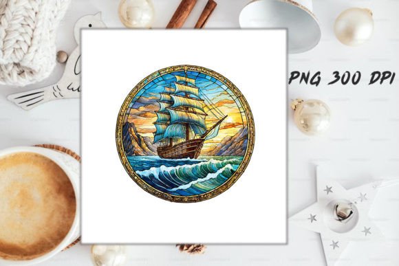 Download Stained Glass Ship Sublimation Art - Sublimation Collection