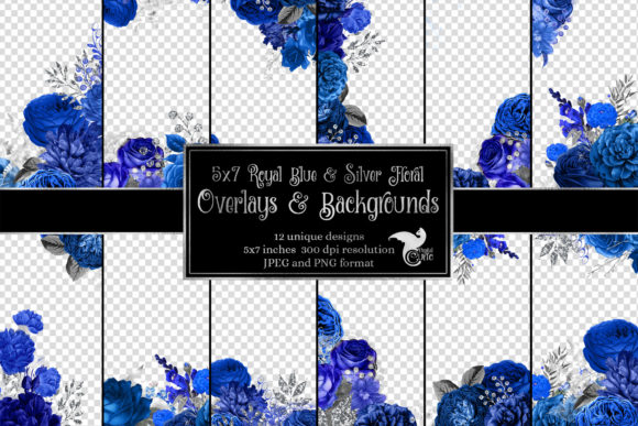 Download 5x7 Royal Blue and Silver Floral Overlay - Overlay Collection